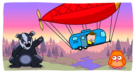 Click Gumpas for educational fun for preschool kids. Play the parachute game, learn about buildings, take photos of animals and go for a nature walk